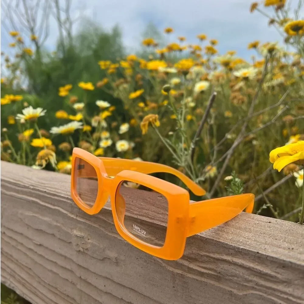 Sunglasses orange color smooth plain square light tint edc baddie  cottagecore